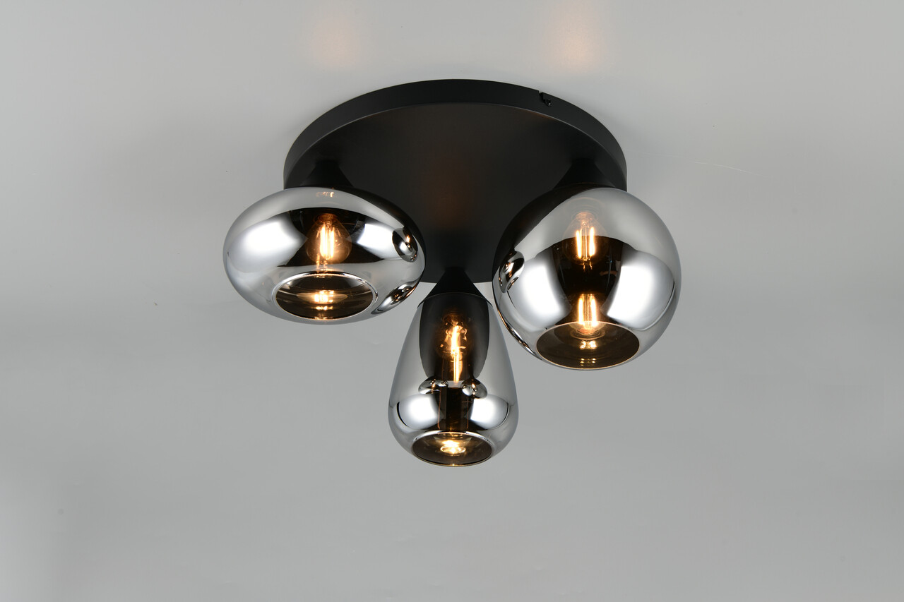 Plafoniera Lumina, TRIO, 35x24.5 cm, 10W, 3x E14, metal, negru mat/argintiu - imagine 5